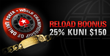 Pokerstarsis WCOOP puhul $150 suurune reload boonus