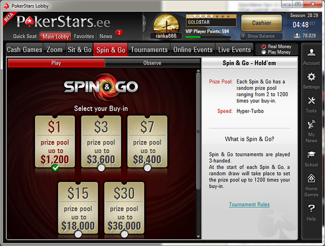 spin and go turniirid