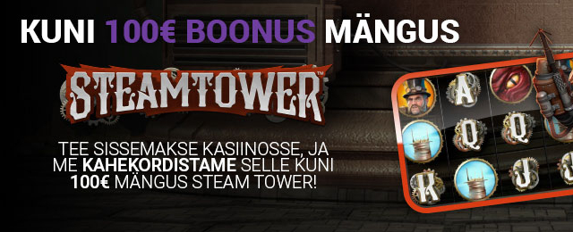 Triobet annab mänguautomaadil Steam Tower 100 eurot boonust
