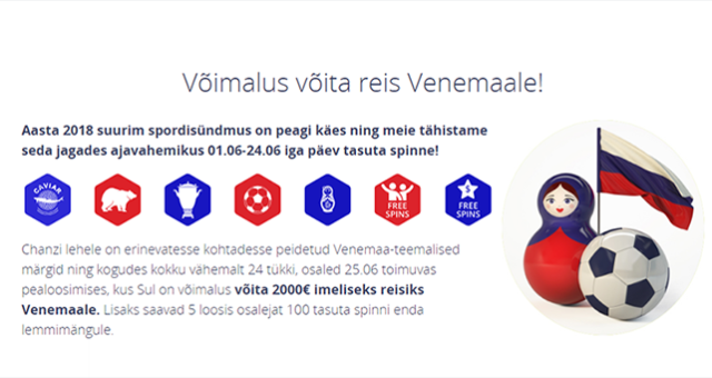 Chanz loosib välja €2000 reisi, annab €5 täiesti tasuta ja lisaks iga päev tasuta spinnid