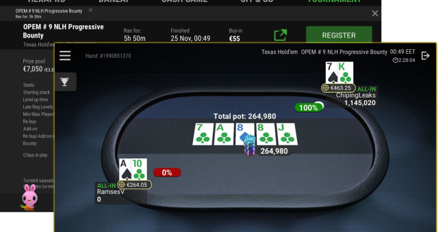 Selgus meister Progressive Bountys, meistrivõistlused jätkuvad NLH Heads-Up turniiriga