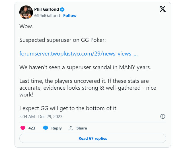 Phil Galfondi säuts seoses GGPoker superuser (superkasutaja) skandaaliga