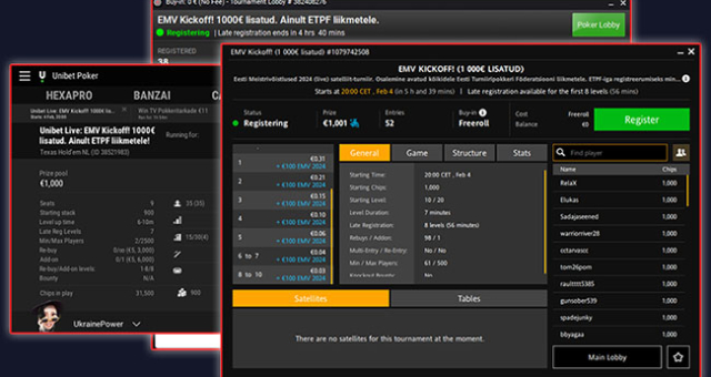 Tänaõhtused EMV pokkeris freerollid - €3000 lisatud