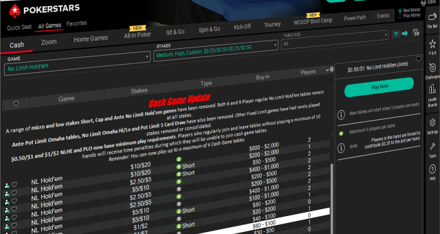 PokerStars kaotas enamikes rahamängudes laua ja koha valiku