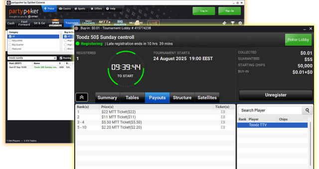 Osale Toodz Poker Grind sendikal ja võida turniiripileteid