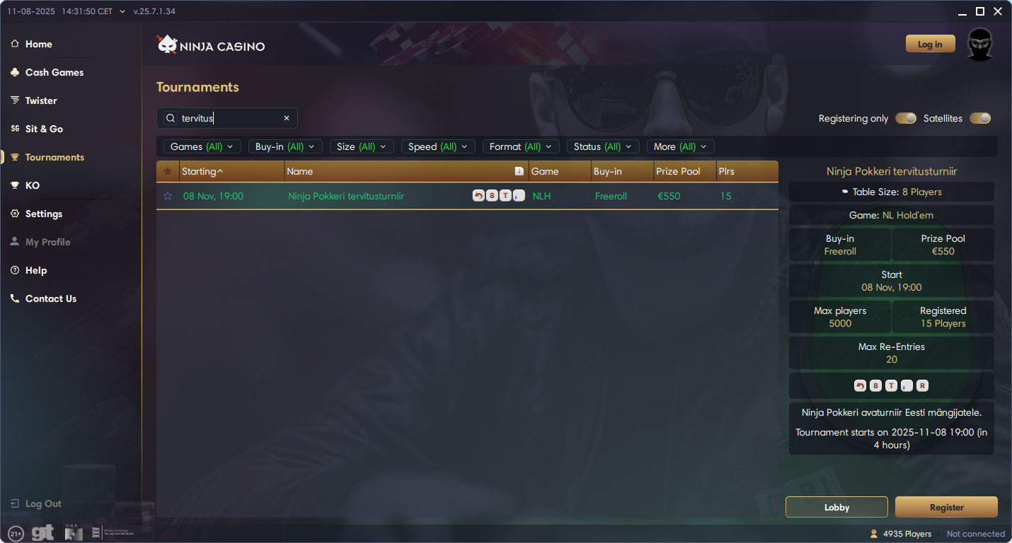 Turniiri leiab, kui kirjutada turniiride menüüs otsingusse "tervitusturniir".