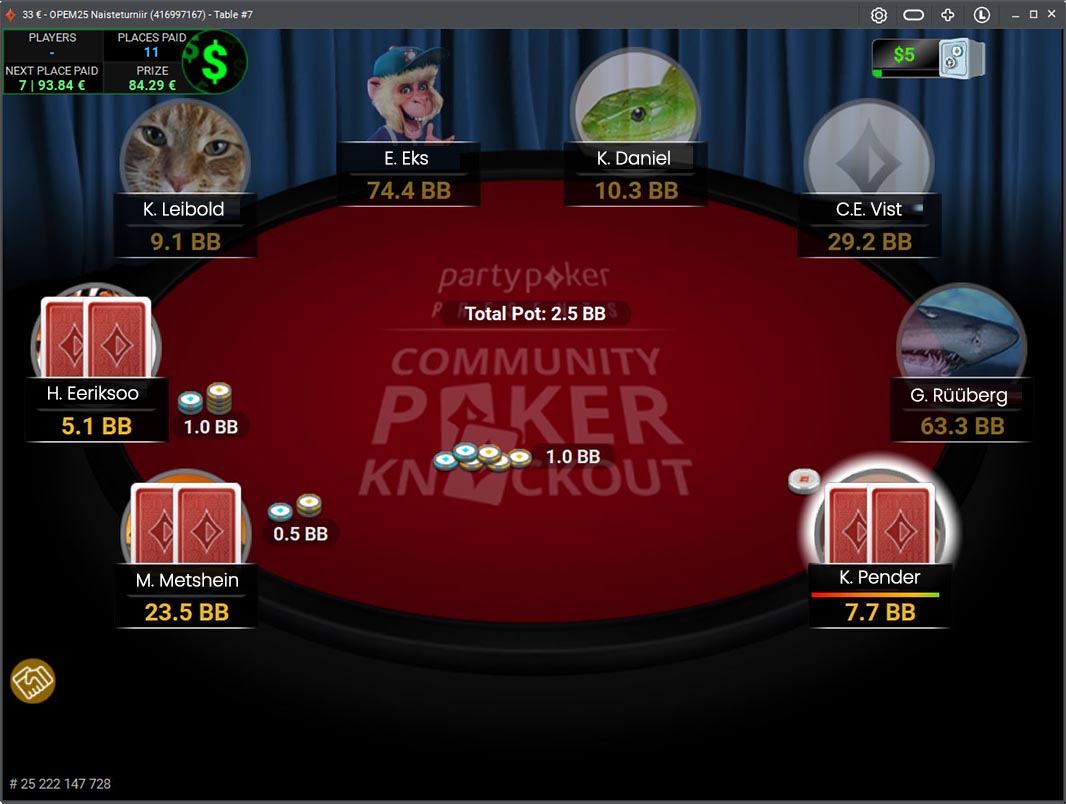 Naisteturniiri finaallaud, kui kaheksa mängijat järel. 